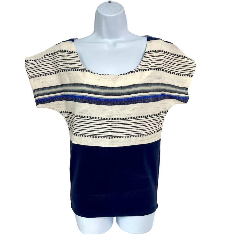 Lemlem Striped Shirt Scoop Neck NEW Small Navy/Off White